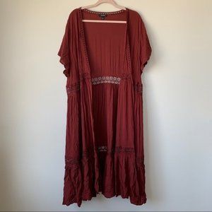 Torrid Red Gauze Lace Inset Duster Kaftan